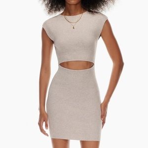 Aritzia Wilfred Free Cut-Out Knit Mini Dress - Heather Oatmeal